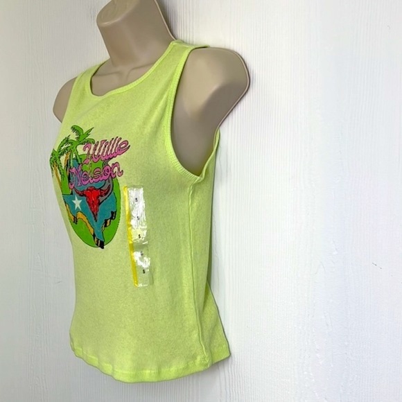 Zion Rootswear - Neon Yellow Willie Nelson Texas Palm Tree Graphic Tank Top Sm - Picture 5 of 10